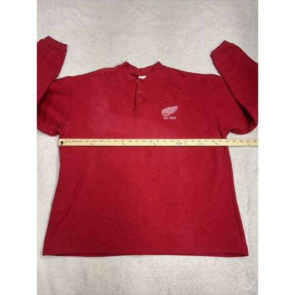 Vintage 90s True Fan Detroit Red Wings Henley Sweatshirt Boxy Size 2XL USA Made - Picture 4 of 7